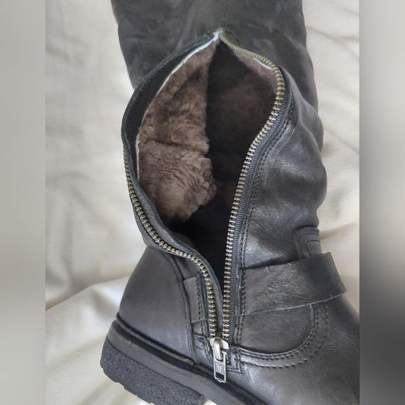 Black Frye Vanessa OTK Leather Boots—Fits Women's Size 8—Shearling Wool Lining - Picture 8 of 16